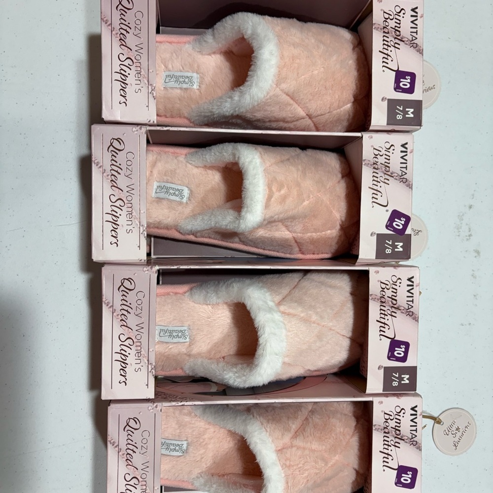 Cozy Quilted Slippers - Pink and White